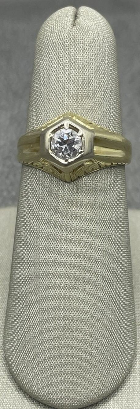 14K Gold Two-tone Art Deco Style Ring W/ Diamond (14693)